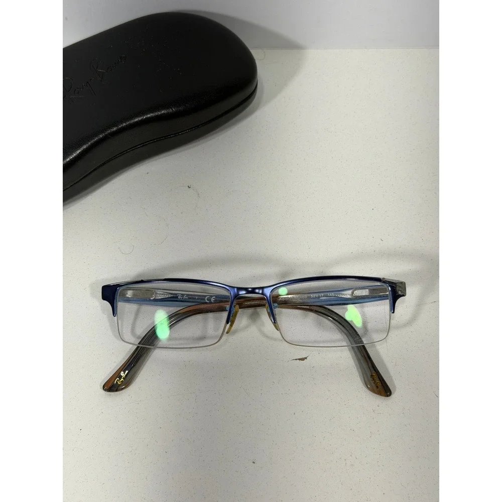 Ray-Ban RB 6196 2653 Blue Tortoise Semi-Rimless Rectangular Eyeglasses 52-17-145